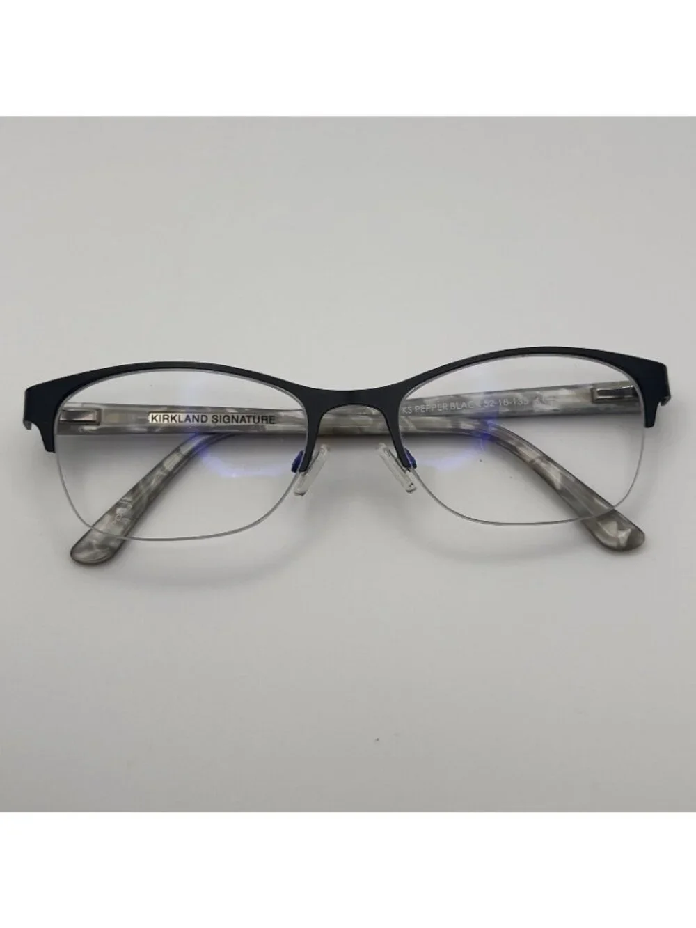 Kirkland Signature Pepper Eyeglass Frames Semi Rimless Cat Eye Black 52-18-135